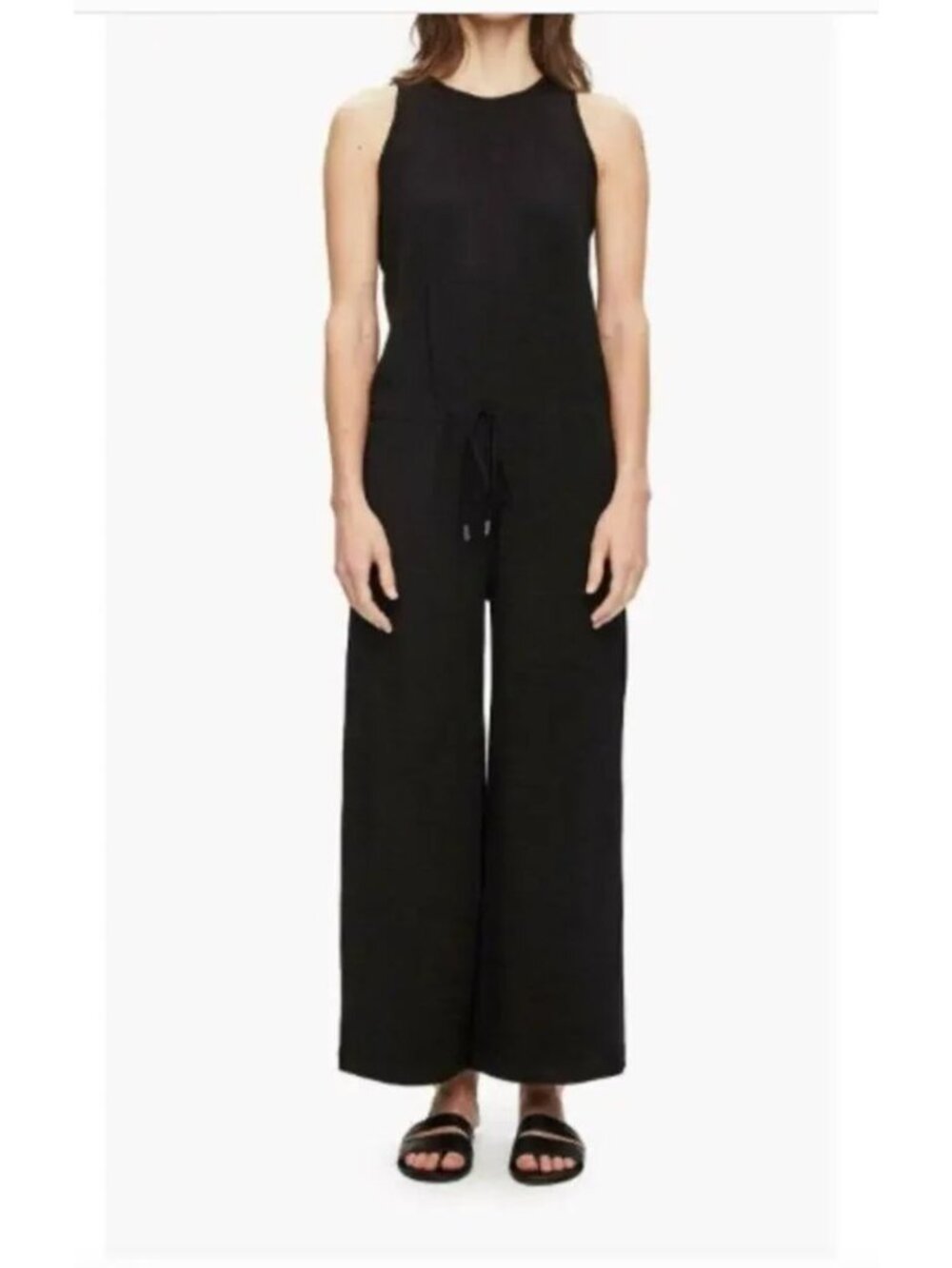 THEORY  Black Sleeveless Waist-Tie Jumpsuit Size Large‎